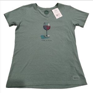 Life‎ is Good Women's Medium Crusher Vee Half Full Wine Glass Mint Green NWT